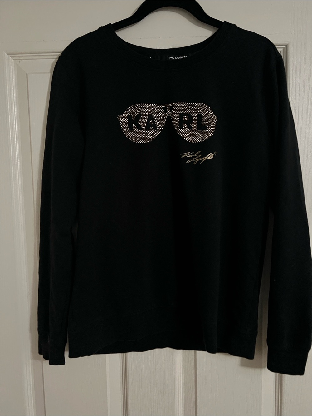 Karl Lagerfeld black lightweight sweatshirt gold bling sunglasses size XS